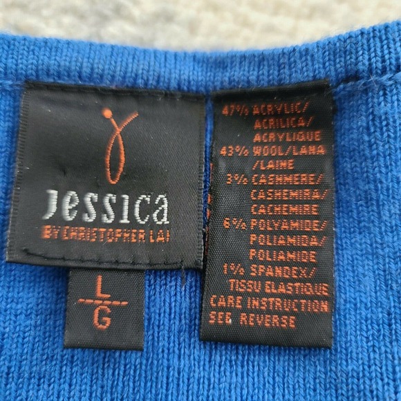 Jessica Christopher Lai Sweater Large VTG Color Block Gray Blue Wool Cashmere - Picture 2 of 9